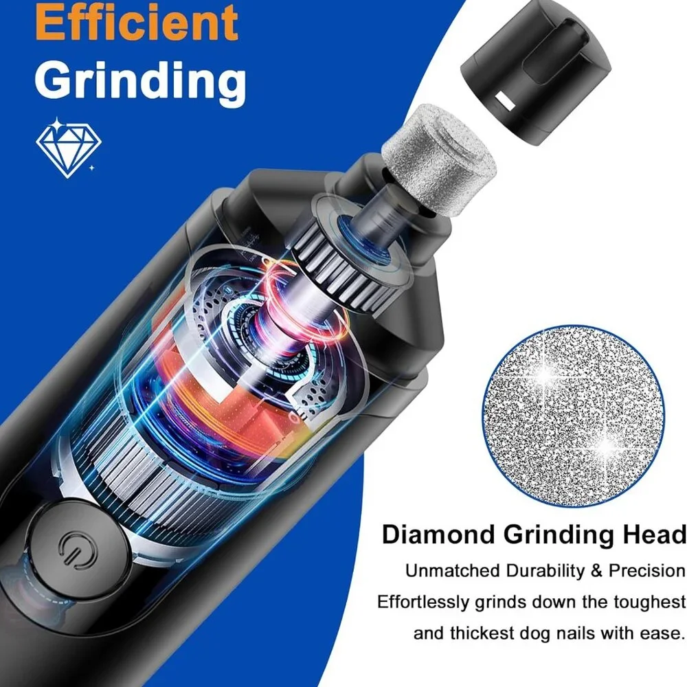 Dog Nail Grinder for dogs/cats of all Sizes. Quiet, Low Vibration Nail Trimmer